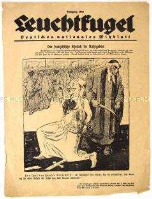 Antisemitisches Flugblatt mit Karikatur zur Ruhrbesetzung: Leuchtkugel / Deutsches nationales Witzblatt / Jahrgang 1923