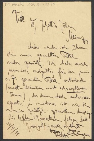 Brief an B. Schott's Söhne : 11.04.1911