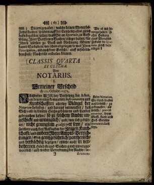 Classis Quarta Et Ultima. Von Notariis.
