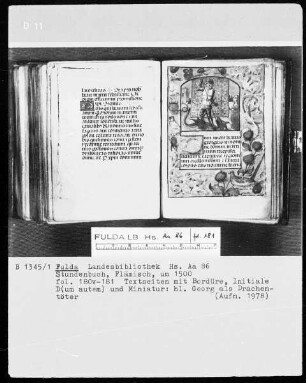 Stundenbuch — Sankt Georg metzelt den Drachen hin, Folio 181recto