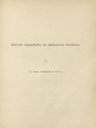 Metrische Eigenschaften der algebraischen Oberflächen