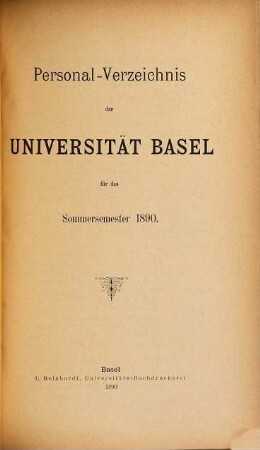 Personal-Verzeichnis der Behörden, Lehrer, Studierenden, akademischen Sammlungen, Anstalten, Kliniken und Seminare. 1890, SS