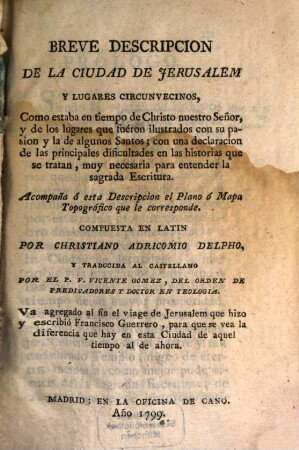 Breve descripcion de la ciudad de Jerusalem