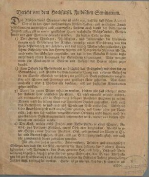 Bericht von dem Hochfürstl. Fuldischen Seminarium.