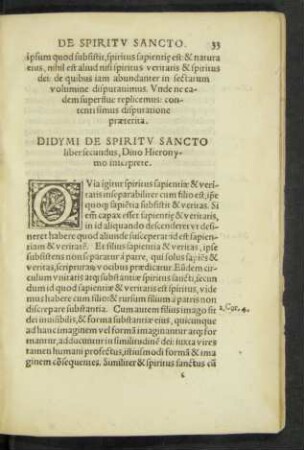 Didymi De Spiritu Sancto liber secundus, Divo Hieronymo interprete.