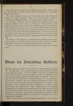 Hints for intending settlers.