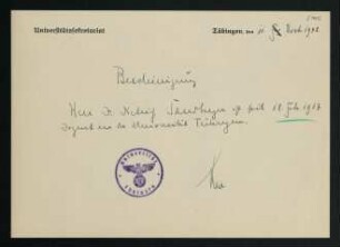 Bescheinigung über Lehrtätigkeit [1938]