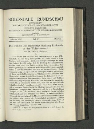 Die frühere und zukünftige Stellung Rußlands in der Weltwirtschaft.