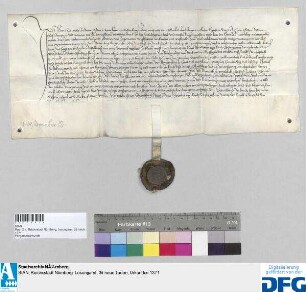 Peter Truchses zu Bomersfelden quittiert der Stadt Nürnberg über 300 fl. Sold für drei Dienstjahre, für welche er sich mit Schloss Sampach und seinem Teil zu Bomersfelden verpflichtet hatte.
