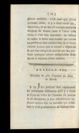 Articul VIII. Maladies les plus fréquentes des Gens du Monde.
