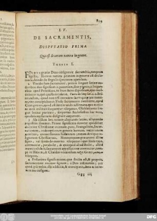 LV. De Sacramentis, Disputatio Prima. Quae est de eorum natura in genere.