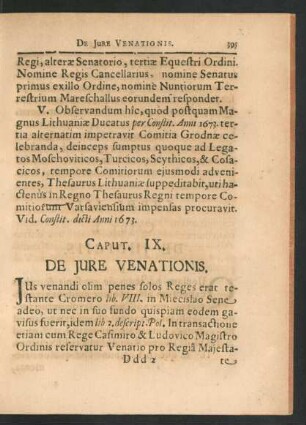 Caput IX. De Iure Venationis.