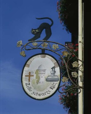 Wirtshaus "Zur schwarzen Katz" mit der Aufschrift: Zeller schwarze Katz
