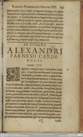[Oratio XXI.] In Funere Alexandri Farnesii Cardinalis