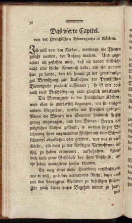 Das vierte Capitel. von der Preußischen Bienenzucht in Körben.