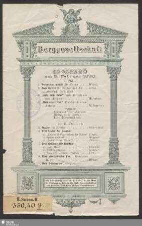 Berggesellschaft - Programm am 5. Februar 1890
