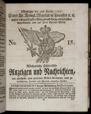 No. 15. Montags, den 9ten Aprilis, 1753.