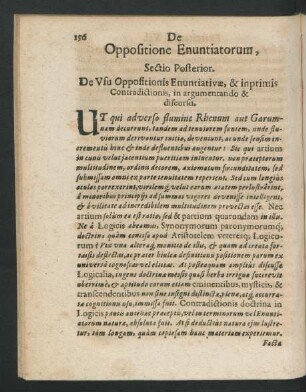 De Oppositione Enunciatorum, Sectio Posterior. De Usu Oppositionis Enuntiativae, & inprimis Contradictionis, in argumentando & discursu.