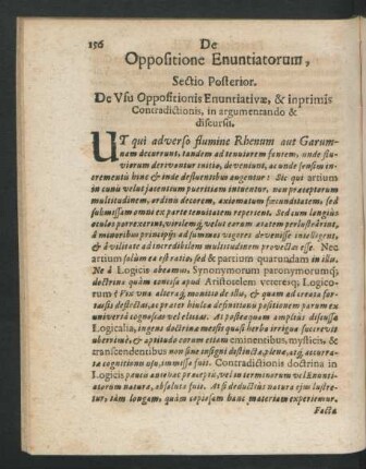 De Oppositione Enunciatorum, Sectio Posterior. De Usu Oppositionis Enuntiativae, & inprimis Contradictionis, in argumentando & discursu.