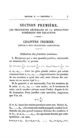 Chapitre premier. Théorie des fractions continues.