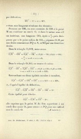 Étude géométrique des propriétés des coniques d'après leur définition. [Fortsetzung]