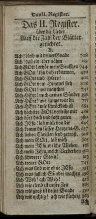Das II. Register. über die Lieder Auff die Zahl der Blätter gerichtet