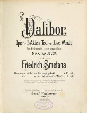 Dalibor : Oper in 3 Akten