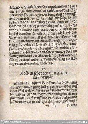 81. Gold zu scheyden von einem Kupffer gefäß.