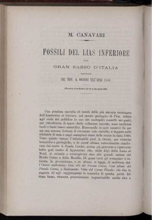 Fossili Del Lias Inferiore Del Gran Sasso D' Italia