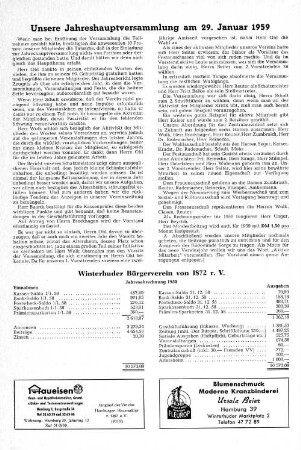 Unsere Jahreshauptversammlung am 29. Januar 1959