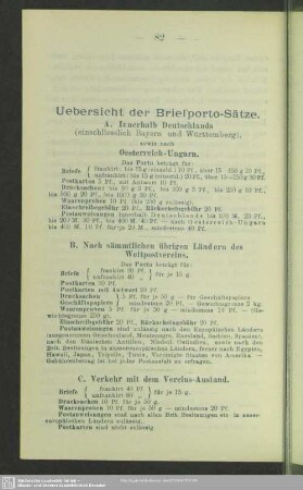 Uebersicht der Briefporto-Sätze