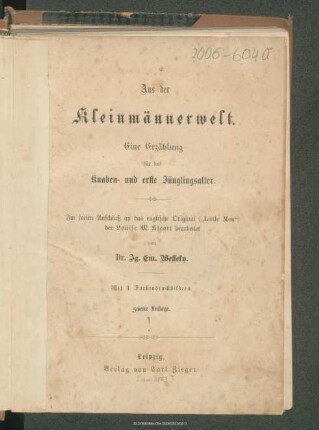 Aus der Kleinmännerwelt : eine Erzählung für das Knaben- und erste Jünglingsalter