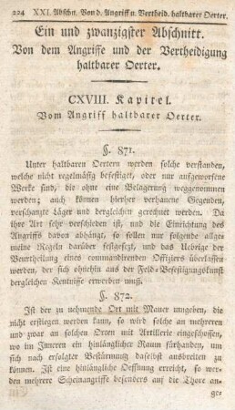 Ein und zwanzigster Abschnitt. Von dem Angriffe und der Vertheidigung haltbarer Oerter.