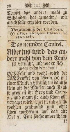 Das neundte Capitel. Albertus wird das andere mahl von dem Teuffel versucht, und wie er sich gegen diesen bewaffnet?