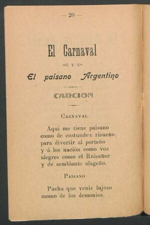 El carnaval y El paisano argentino : Canción