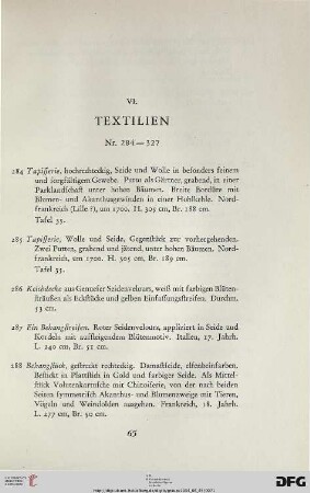 VI. Textilien (Nr. 284-327)