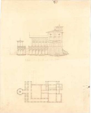 Reiffenstuel, Michael; Villa, Landhaus mit Pavillon - Grundriss, Aufriss
