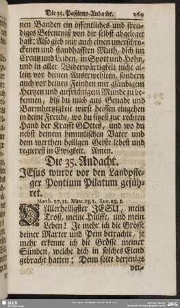 Die 35. Andacht. Jesus wurde vor den Landpfleger Pontium Pilatum geführet