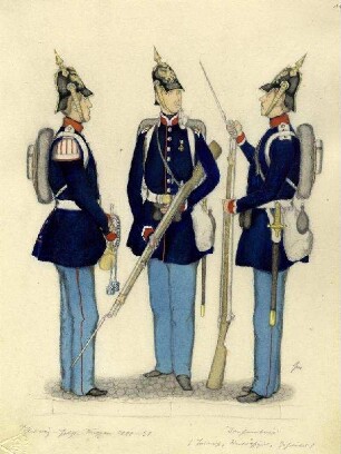 Uniformbild, Hornist, Unteroffizier, Gefreiter der Infanterie der Schleswig-Holsteinischen Armee