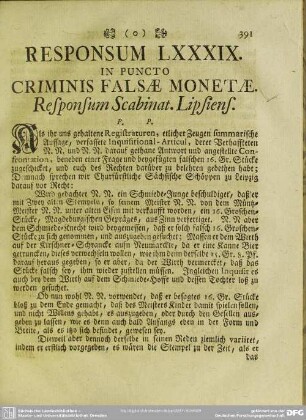 Responsum LXXXIX. In Puncto Criminis Falsae Monetae