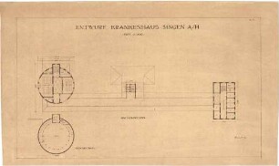 Billing, Hermann; Singen; Krankenhaus - Hauptbau (Grundriss DG); Sonnenbad (Grundrisse)