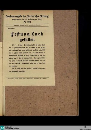 Karlsruher Zeitung, Sonderausgabe No. 522, 1. September 1915