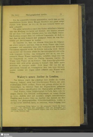 Walery's neues Atelier in London