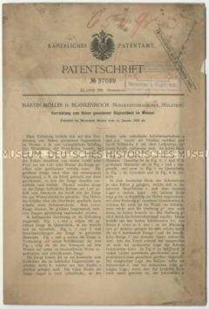 Patentschrift einer Vorrichtung zum Heben gesunkener Gegegnstände im Wasser, Patent-Nr. 37099