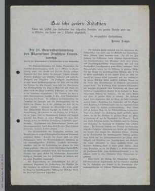 Presseberichte zur 26. Generalversammlung des ADF 1911 in Braunschweig