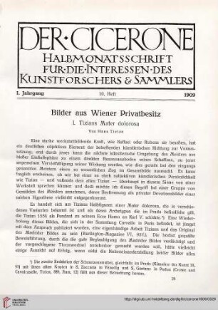 1: Bilder aus Wiener Privatbesitz : I. Tizians Mater dolorosa
