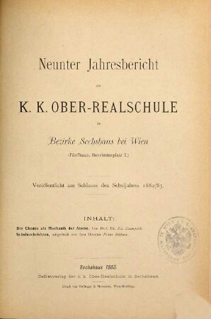Jahresbericht der K.K. Ober-Realschule im Bezirke Sechshaus bei Wien. 9. 1882/83