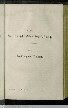 Ueber die römische Staatsverfassung.