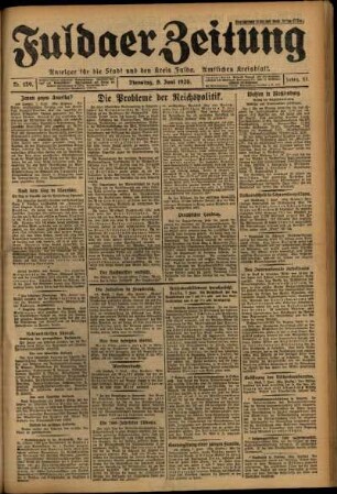 Erste Ausgabe vom Dienstag, den 08. Juni 1926.