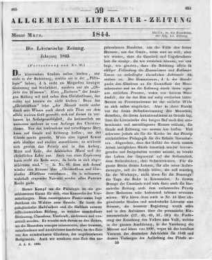 Literarische Zeitung. Hrsg. v. K. H. Brandes. Jg. 10. Berlin: Duncker & Humblot 1843 (Fortsetzung von Nr. 58)